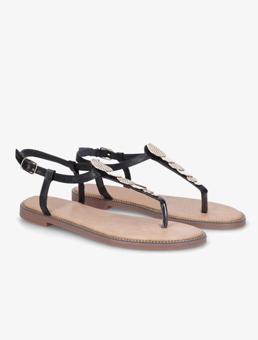 Nu-pieds en T et empiècement bijoux - Noir - 4