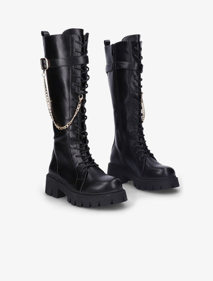 Bottes lacées style rangers à détail chaîne amovible - Noir - 1
