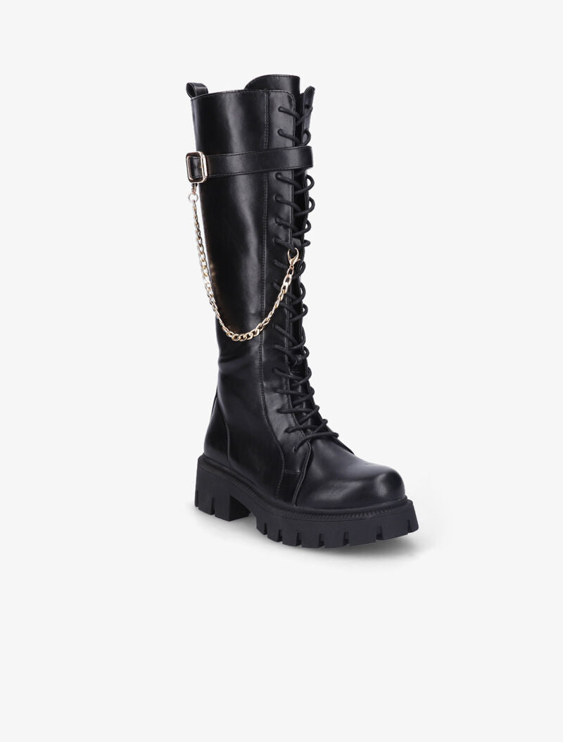 Bottes lacées style rangers à détail chaîne amovible - Noir - 3