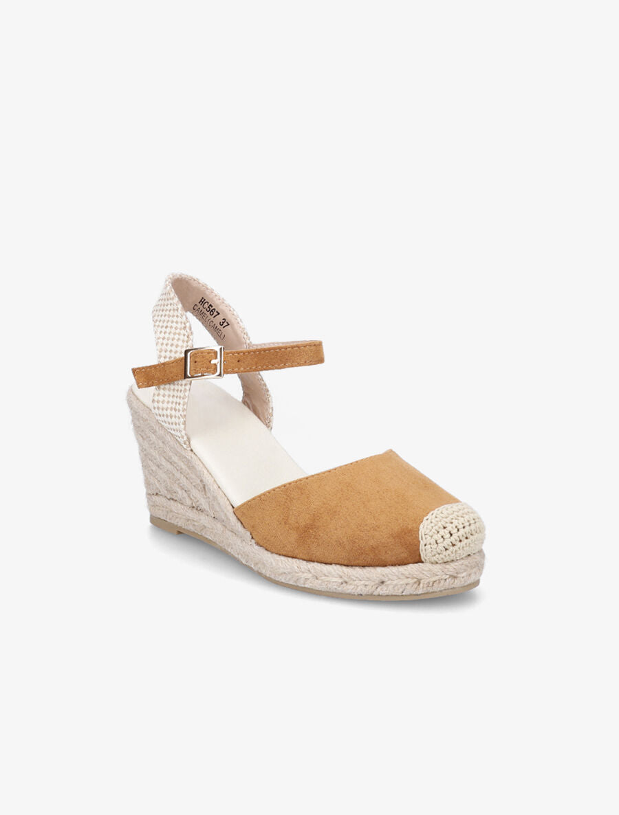 Sandales style espadrilles en suédine - Camel - 2