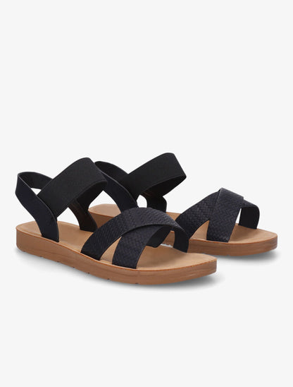 Nu-pieds en simili à brides élastiquées - Noir - 4