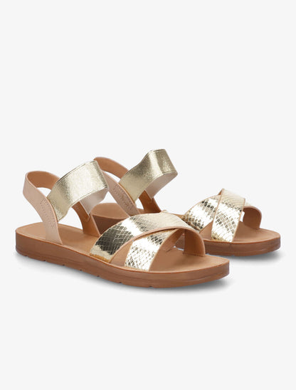Nu-pieds en simili à brides élastiquées - Or - 4