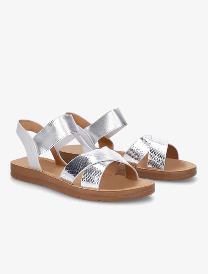 Nu-pieds en simili à brides élastiquées - Argent - 4