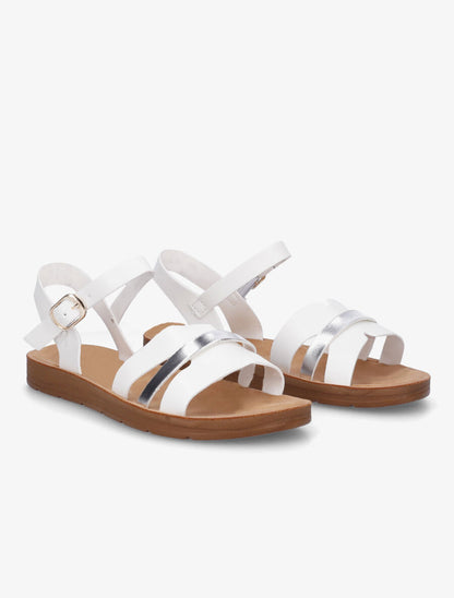 Nu-pieds en simili à ganses bicolores - Blanc - 4