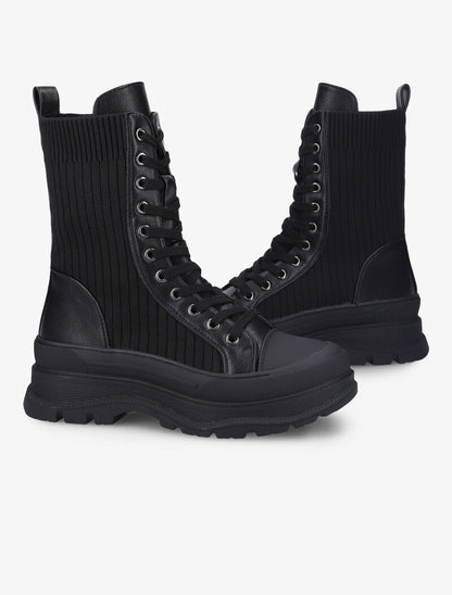 Boots lacées style chaussette - Noir - 1