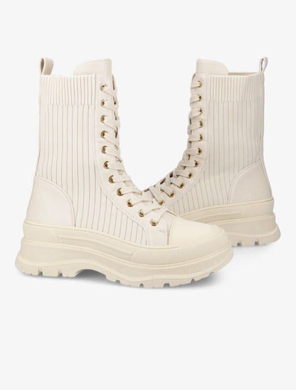 Boots lacées style chaussette - Beige - 1