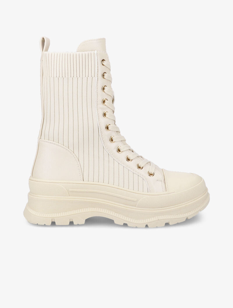 Boots lacées style chaussette - Beige - 2