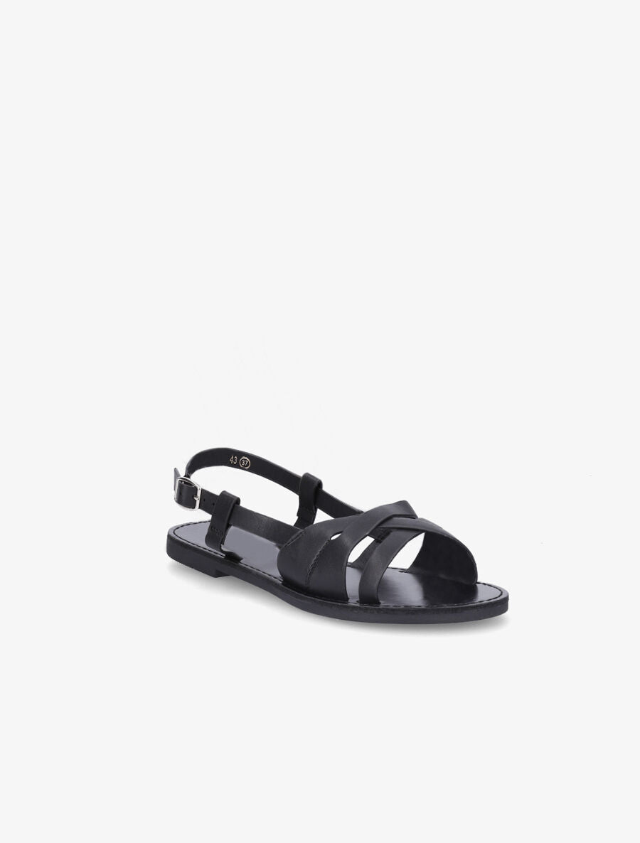 Nu-pieds en simili brides croisées - Noir - 2
