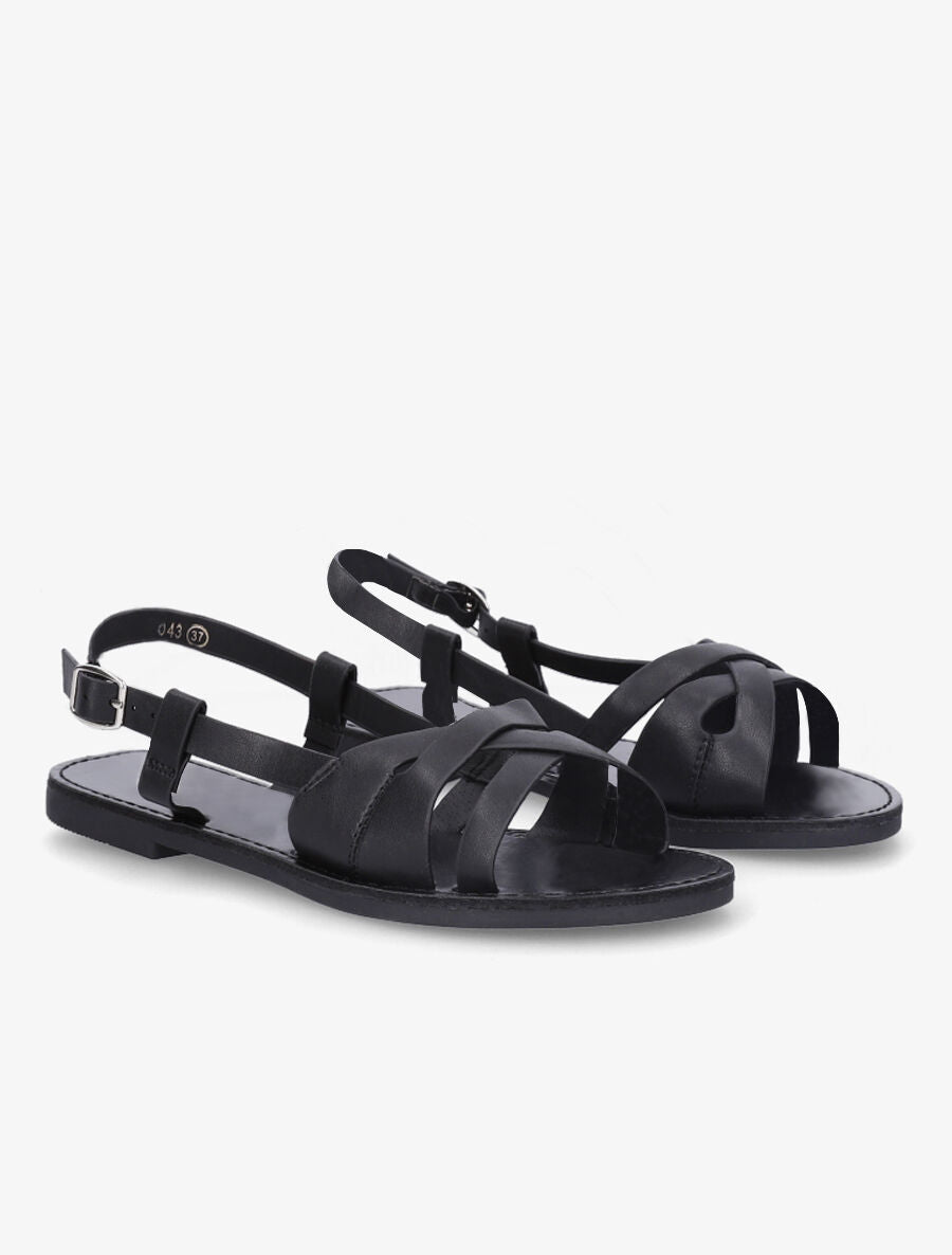 Nu-pieds en simili brides croisées - Noir - 4