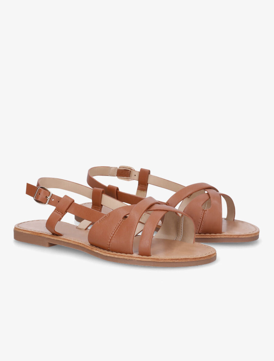 Nu-pieds en simili brides croisées - Camel - 4