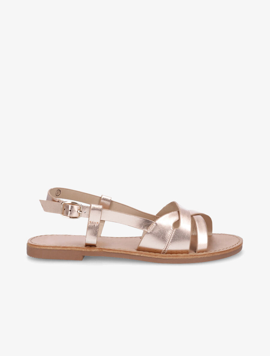 Nu-pieds en simili brides croisées - Rose gold - 1