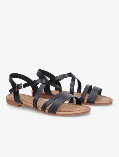 Nu-pieds en simili à brides croisées - Noir - 4