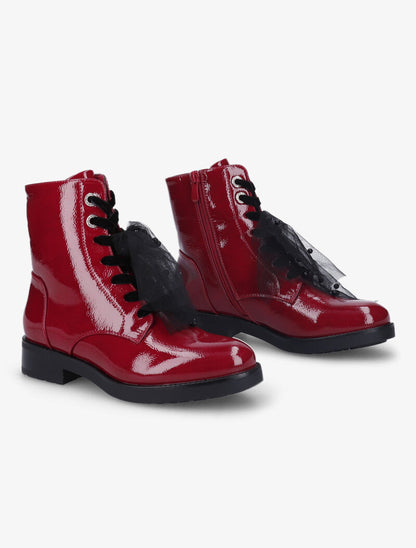 Bottines vernies à détail noeud en tulle - Rouge - 1