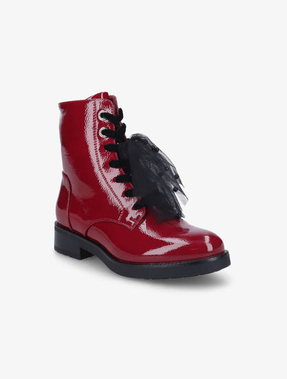 Bottines vernies à détail noeud en tulle - Rouge - 3