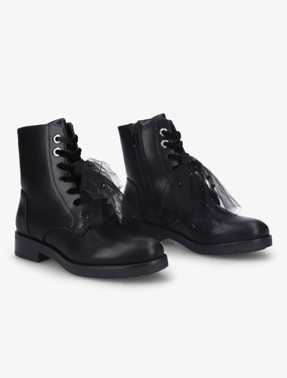 Bottines à détail noeud en tulle - Noir - 1