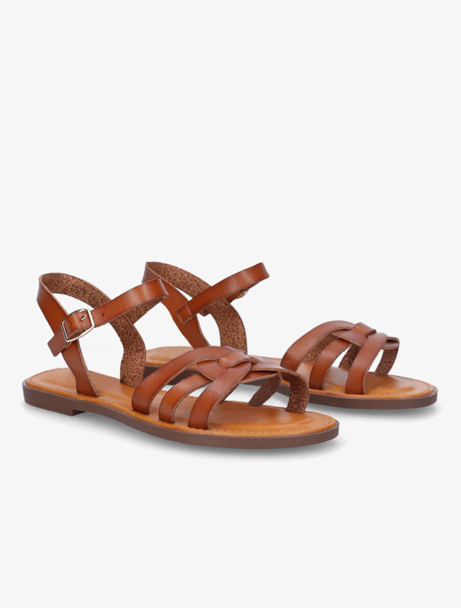 Nu-pieds plats classiques en simili - Camel - 4