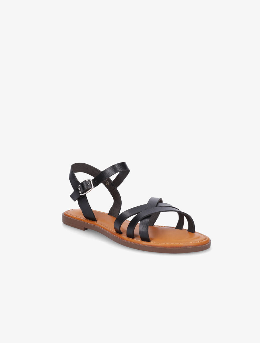 Nu-pieds entrelacés en simili - Noir - 2