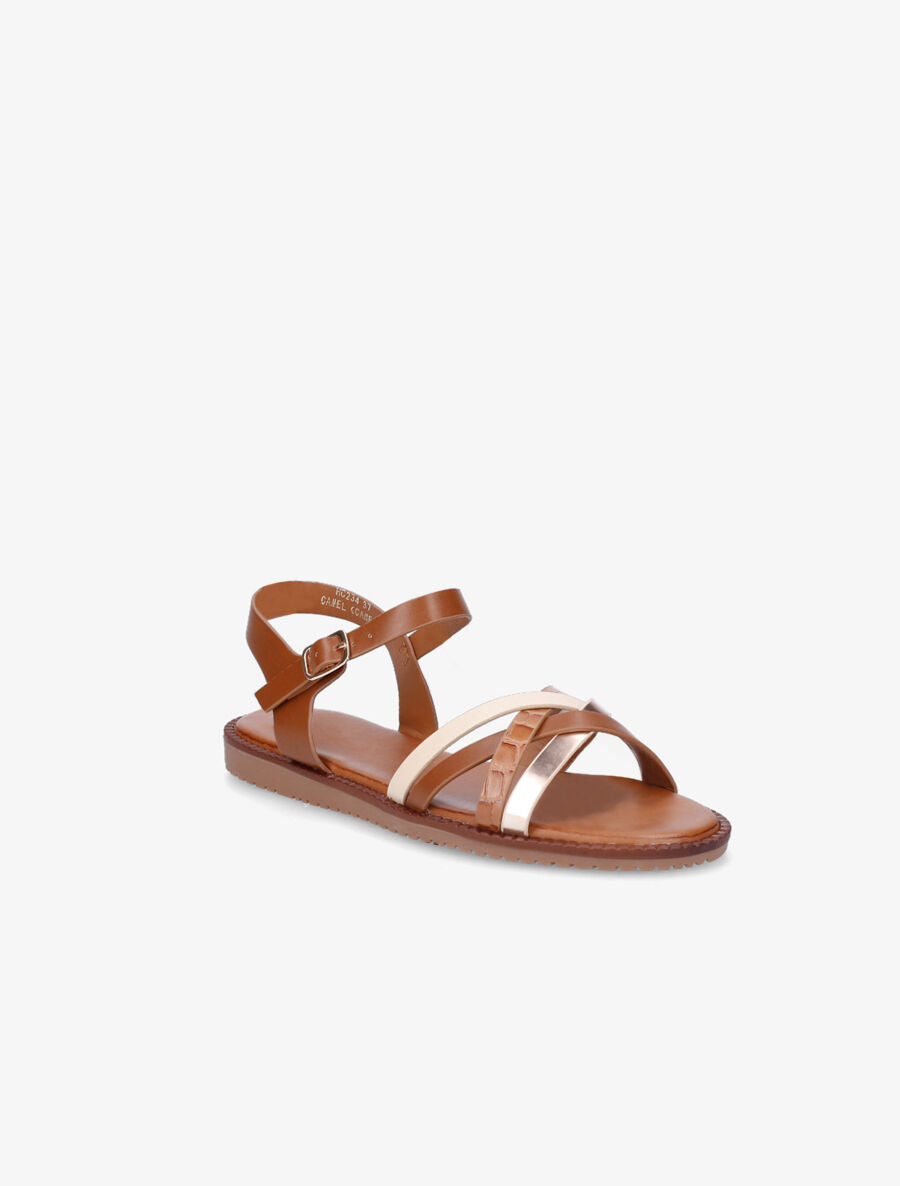 Nu-pieds à bride croco - Camel - 2