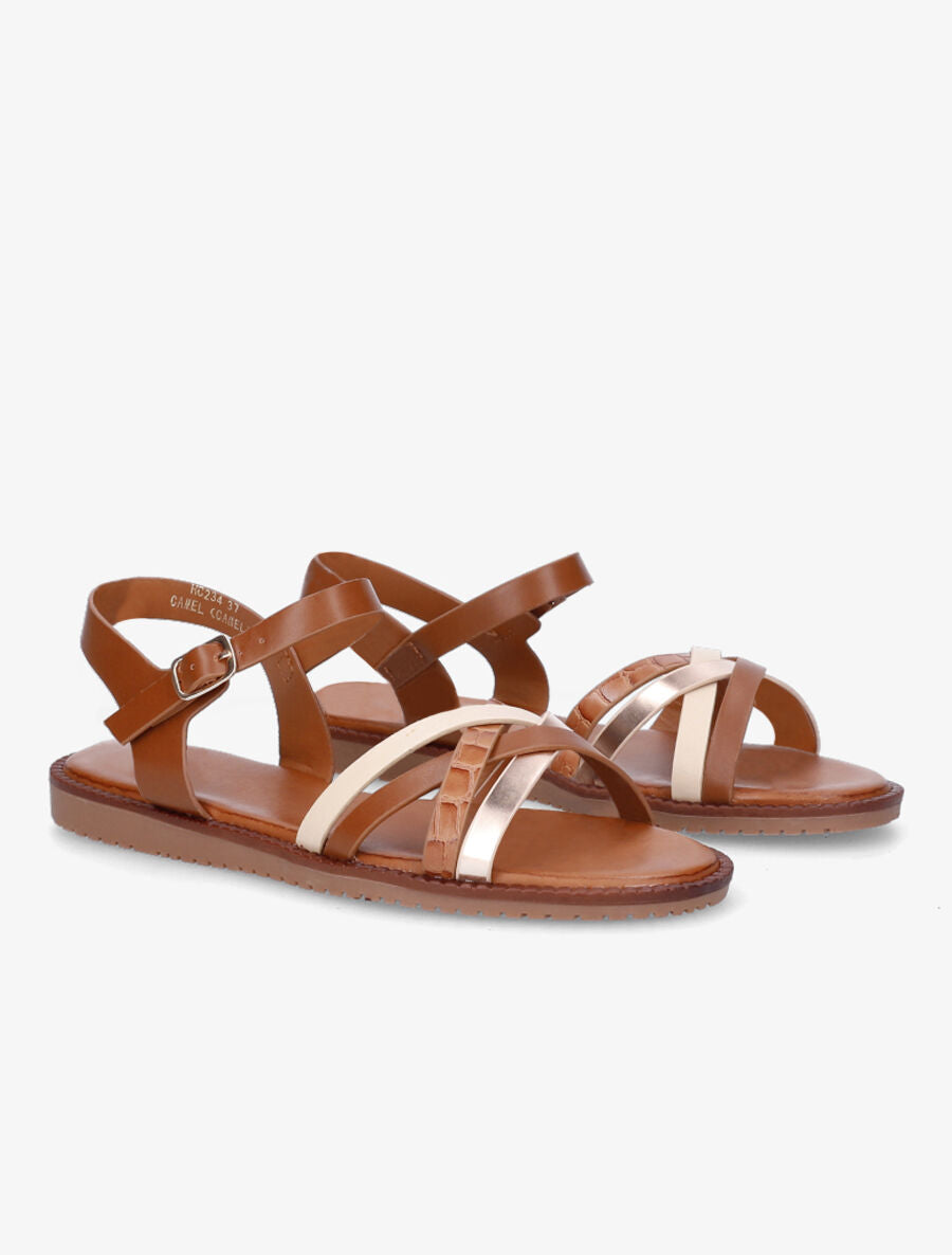 Nu-pieds à bride croco - Camel - 4