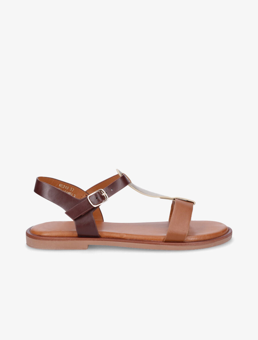 Nu-pieds à brides bicolore - Camel - 5