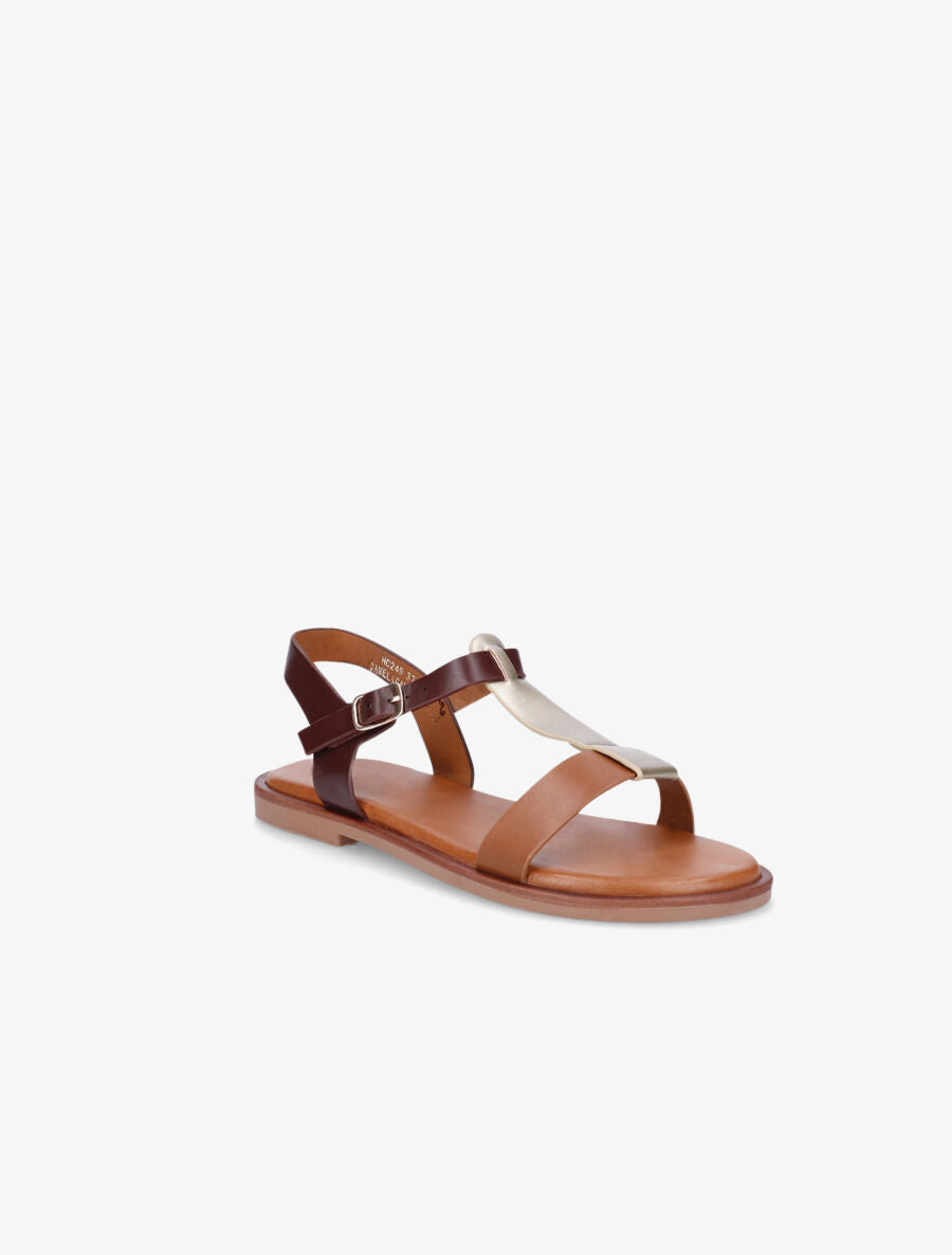 Nu-pieds à brides bicolore - Camel - 2