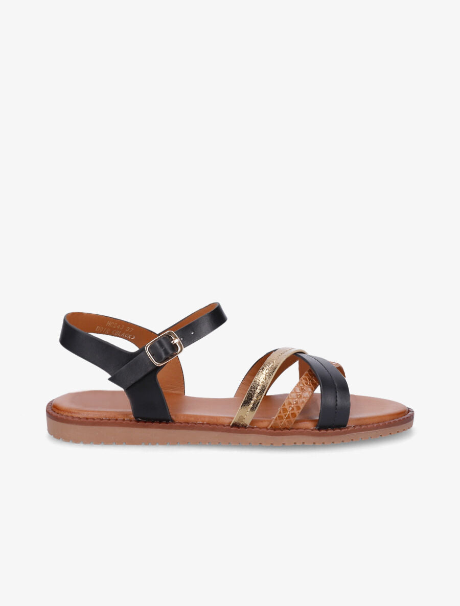 Nu-pieds à brides croisées unies et effet python - Noir - 1