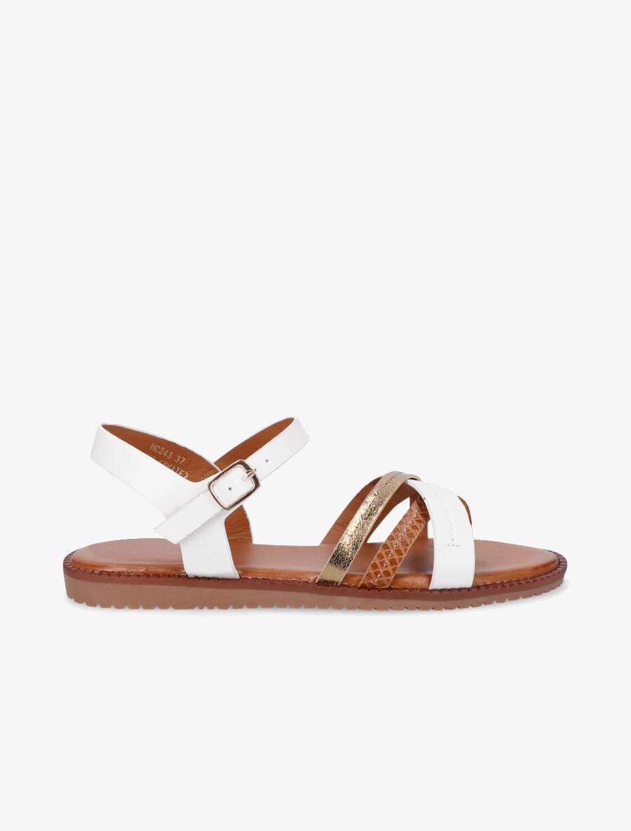 Nu-pieds à brides croisées unies et effet python - Blanc - 5
