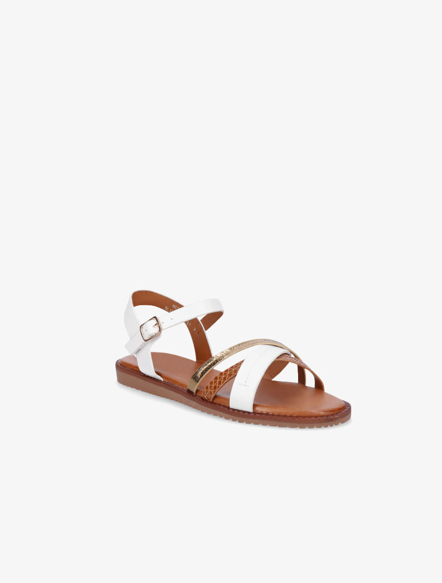 Nu-pieds à brides croisées unies et effet python - Blanc - 2