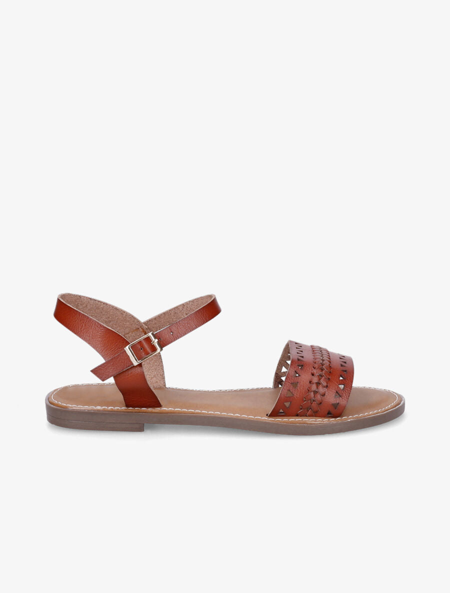 Nu-pieds en simili ajouré - Marron - 5