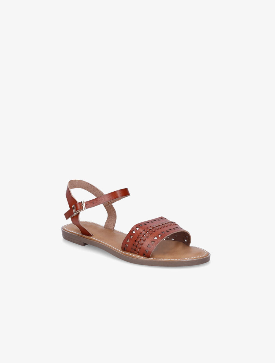 Nu-pieds en simili ajouré - Marron - 2