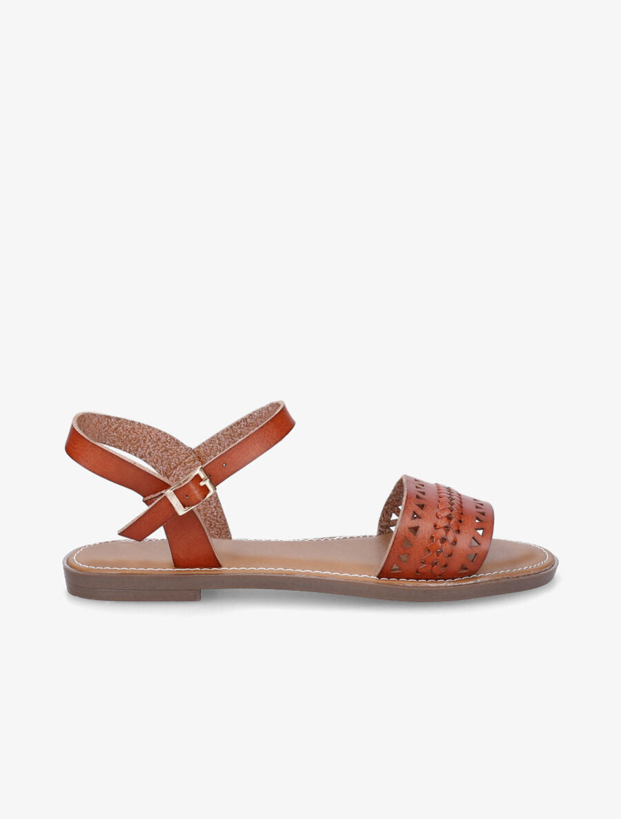 Nu-pieds en simili ajouré - Camel - 5
