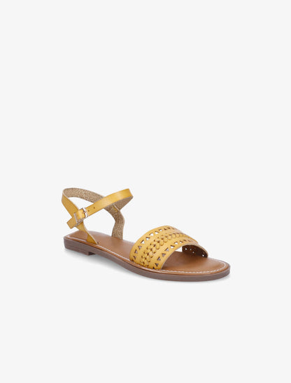 Nu-pieds en simili ajouré - Jaune - 2