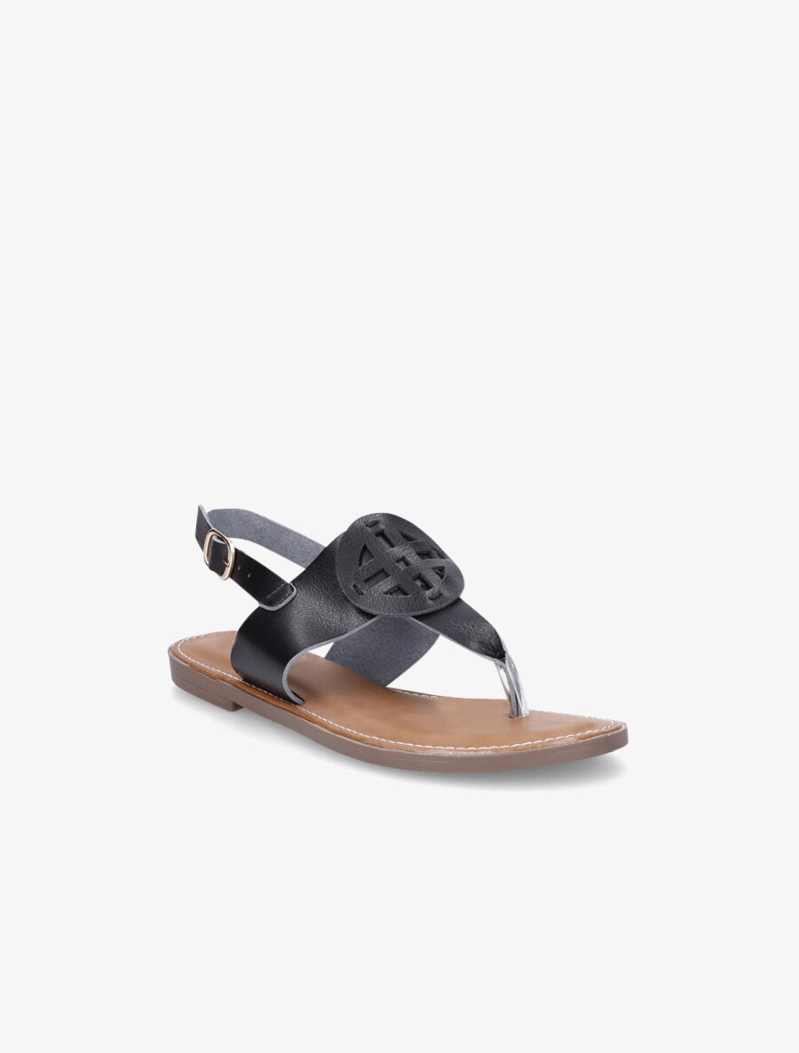 Nu pieds en simili à empiècement rond - Noir - 2