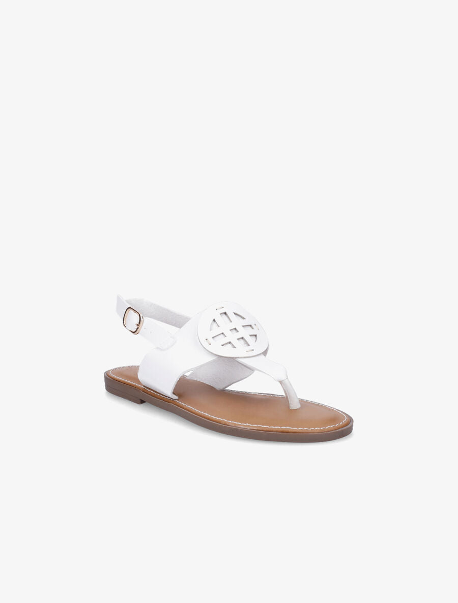 Nu pieds en simili à empiècement rond - Blanc - 2