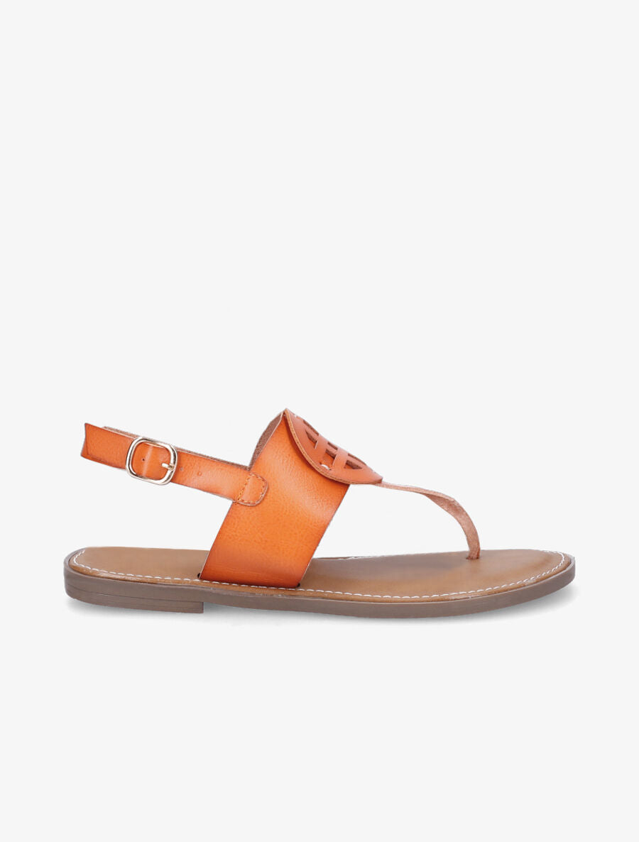 Nu pieds en simili à empiècement rond - Orange - 5