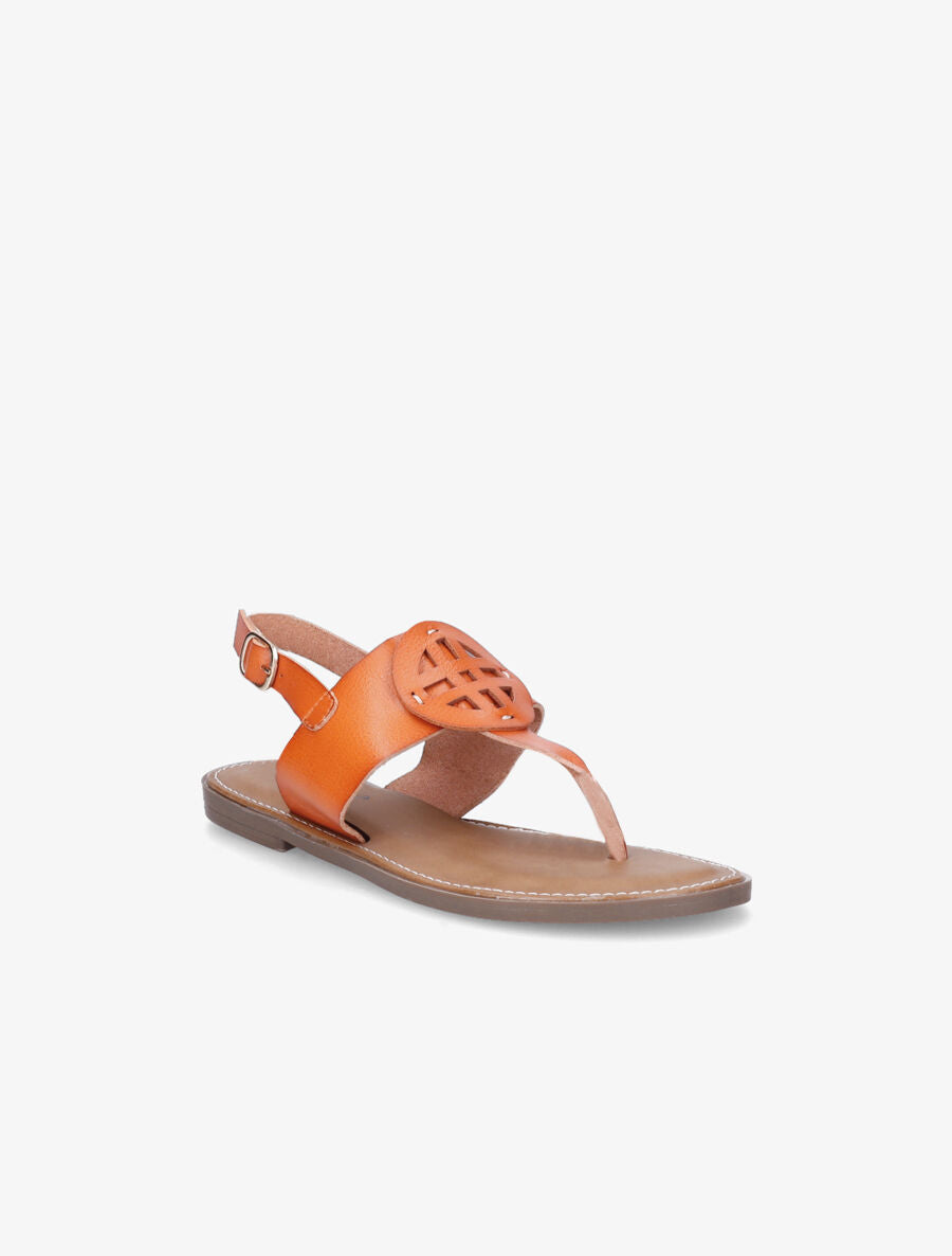 Nu pieds en simili à empiècement rond - Orange - 2