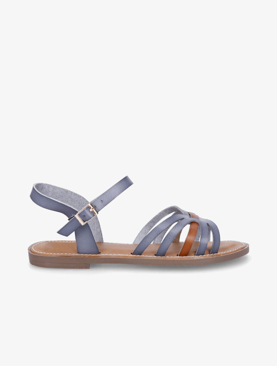 Nu-pieds en simili bicolore - Bleu - 1