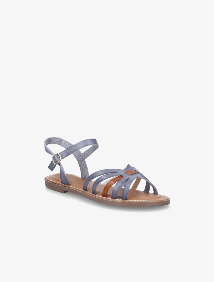 Nu-pieds en simili bicolore - Bleu - 2