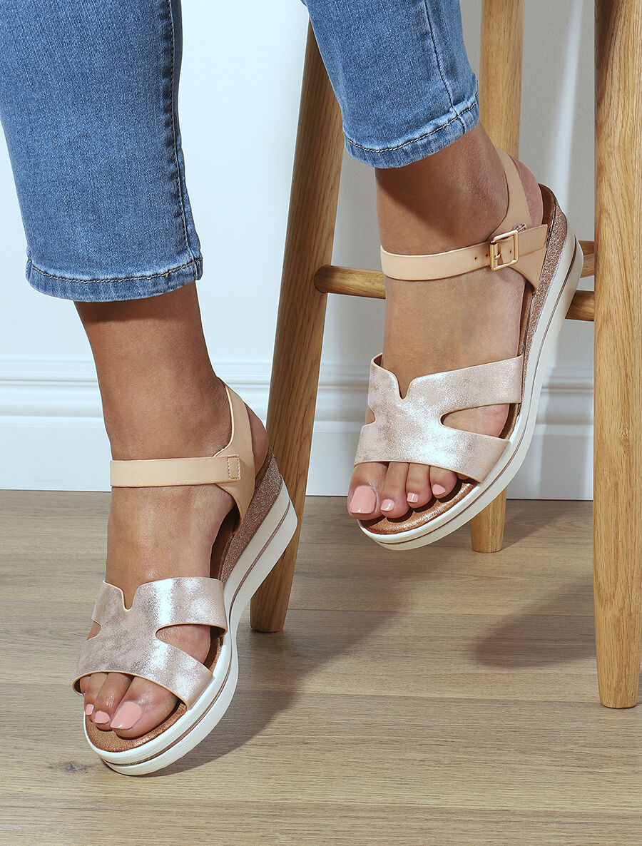 Sandales compensées en simili - Rose gold - 1