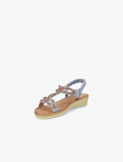 Nu-pieds à empiècement effet bois et strass - Bleu - 3