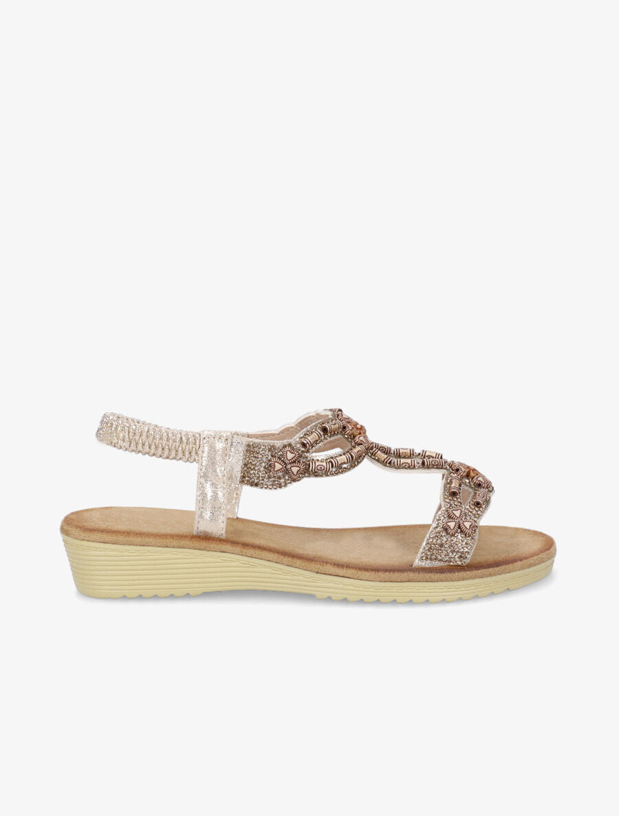 Nu-pieds à empiècement effet bois et strass - Or - 1