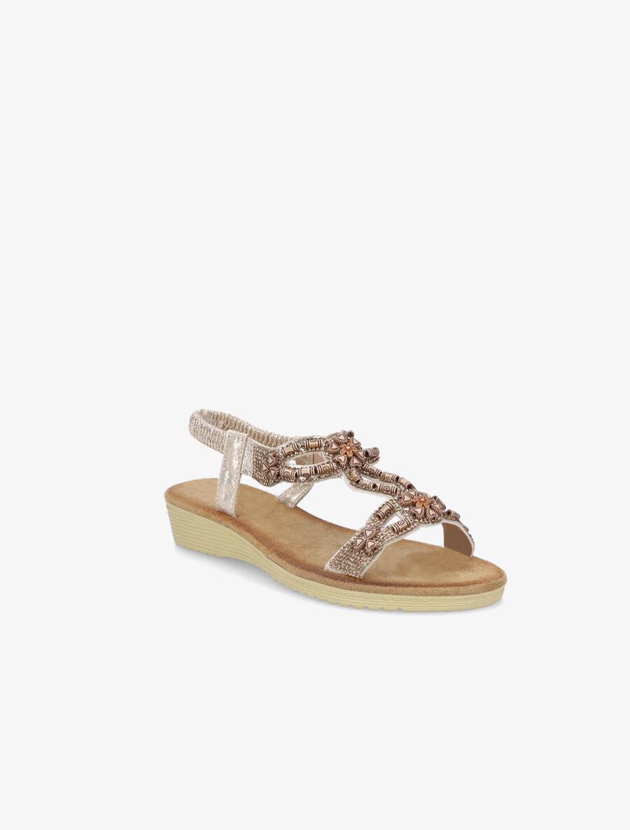 Nu-pieds à empiècement effet bois et strass - Or - 2