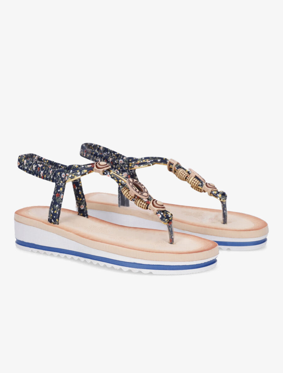 Nu-pieds imprimé à perles - Bleu - 4