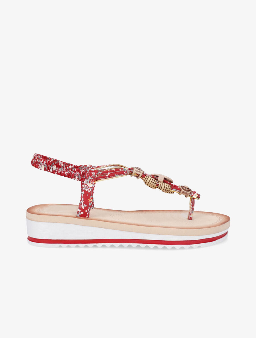 Nu-pieds imprimé à perles - Rouge - 5