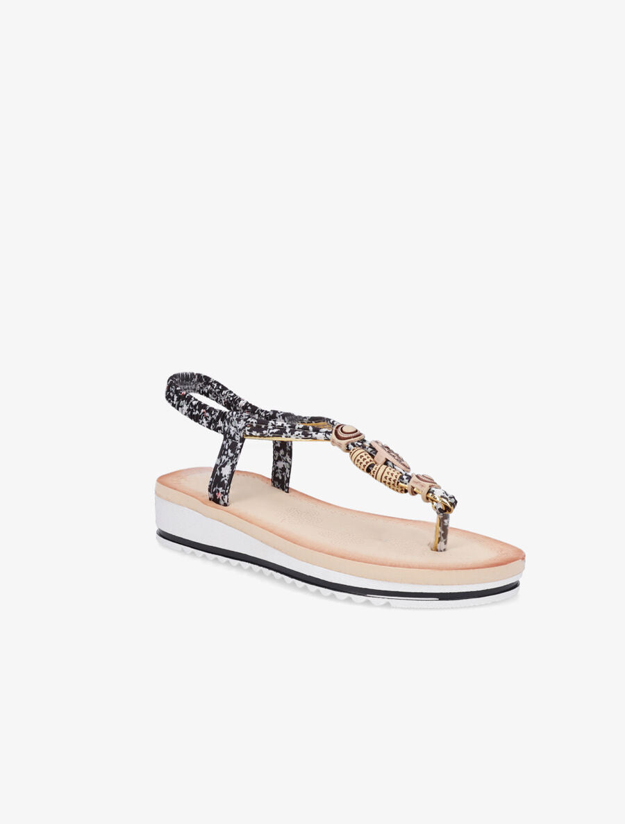 Nu-pieds imprimé à perles - Noir - 2