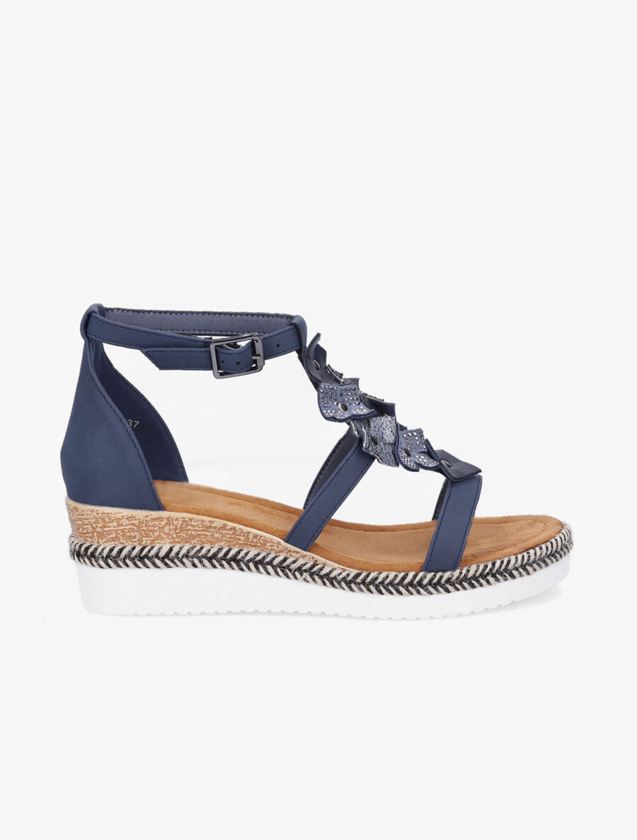 Sandales compensées mi-hautes à strass - Bleu - 5