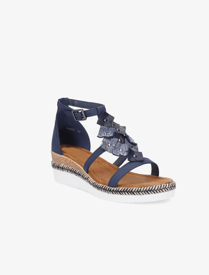 Sandales compensées mi-hautes à strass - Bleu - 2