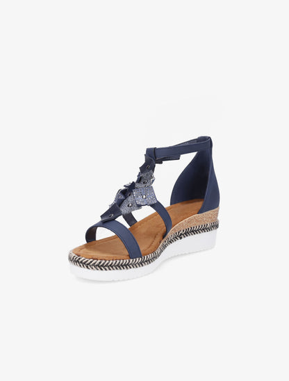 Sandales compensées mi-hautes à strass - Bleu - 3