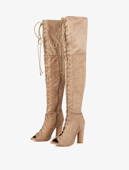 Cuissardes peep toes à lacets - Taupe - 5