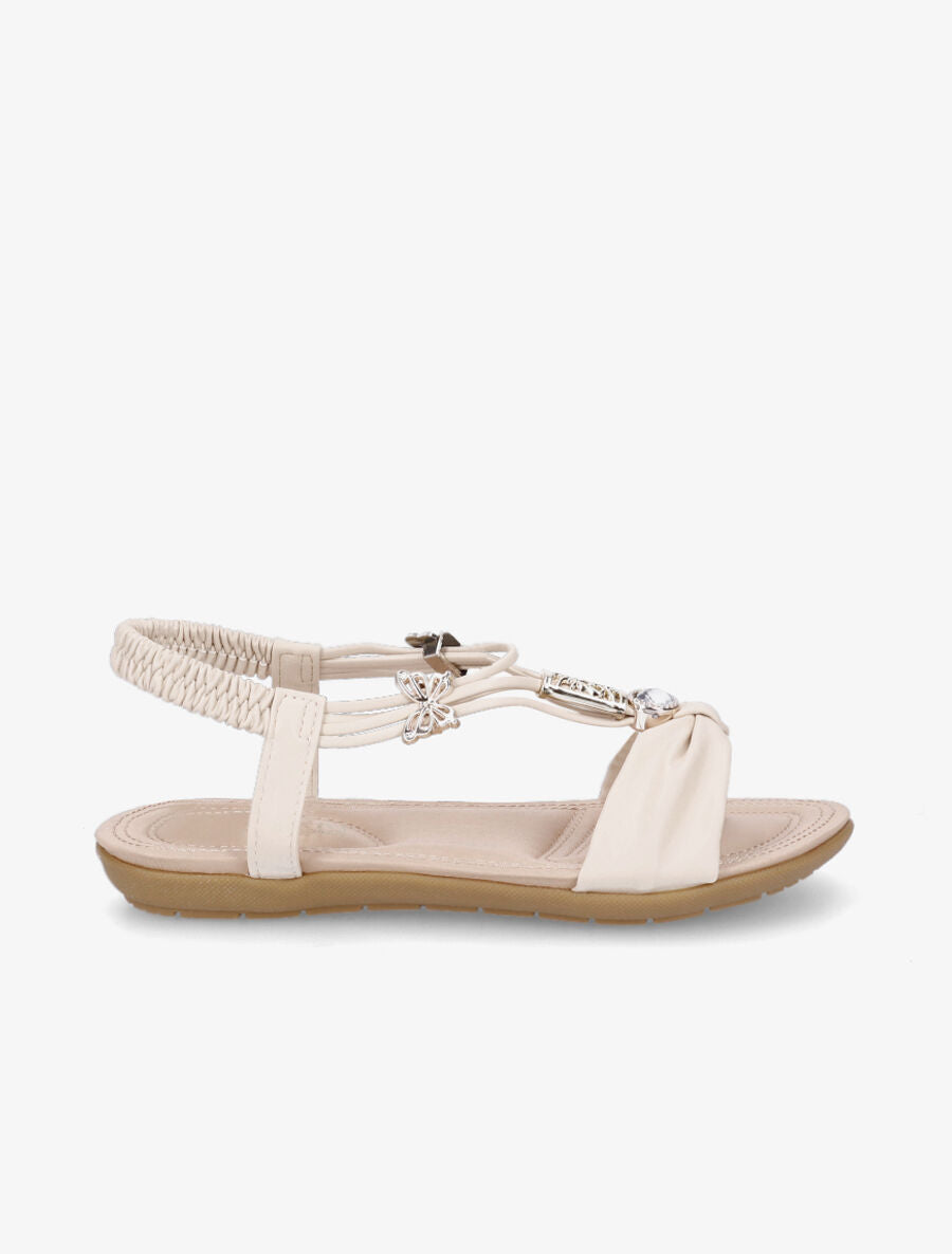 Nu-pieds à empiècement bijoux papillons - Beige - 5